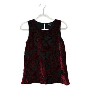 Roz & Ali Top Womens XS Velvet Burnout Red Black Whimsigoth Paisley Keyhole Back